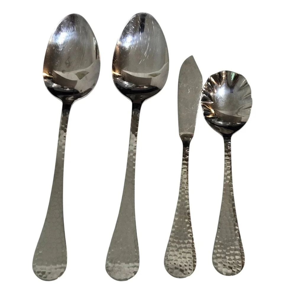 Wallace Continental Hammered 18/10 Stainless Steel Flatware 4pc Serving spoons